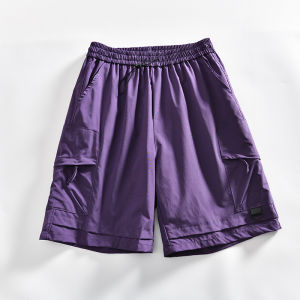 กางเกงขาสั้นผ้าฝ้ายผสมโพลีเอสเตอร์สำหรับผู้ชาย กางเกงขายาวทรงตรงเอวกลาง ทรงลำลอง ใส่สบาย ระบายอากาศได้ดี