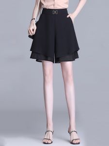 Rộng Rãi Frock Short Quần Nữ Mùa Hè Mới Cao Vòng Eo Ống Rộng Quần Chấm Bi Năm Quần Short Quần Đùi Váy Polyester Fiber Thoải Mái Quần Tây