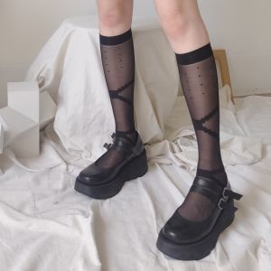 Black Stockings Lace-up Tube Socks JK Lace Bows Instagram Mesh Red Sun Series Jacquard Wave Point Calf Socks Children