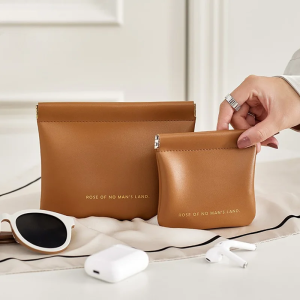 MELEDE Beige Coin Wallet Minimalist Portable Cosmetic USB Cable Storage Bag Waterproof Lipstick Storage Bag
