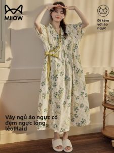 MiiOW | Đồ ngủ họa tiết hoa ngọt ngào cho nữ MiiOW Cat Lady có đệm ngực Váy ngủ mùa hè phong cách nông thôn tươi mới giảm tuổi tác