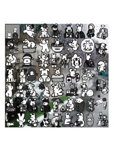 Nhãn Chuyển UV Hoạt Hình Chó Đen Trắng Nhãn Pha Lê Chống Nước Ngoài Trời Trang Trí Mũ Hình Học Dán Nhãn Trang Trí Văn Phòng Phẩm