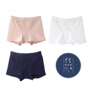 Pure ผ้าฝ้าย ระบายอากาศได้ดี ผู้หญิง กางเกงบ็อกเซอร์ เอวกลาง กางเกงใน ชุดชั้นในสบายคละสี แพ็คสามชิ้น