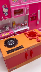 Kids Play Kitchen with Cooking Spray Effect and Menu Board - Includes Utensils & Food Accessories for Imaginative Play