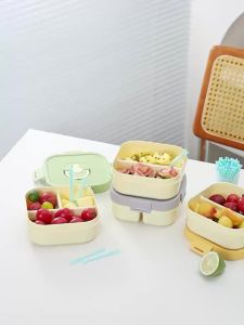 WORTHBUY | Hộp Cơm Trưa Nhựa Hình Vuông Di Động Chống Rò Rỉ Có Tay Cầm 2/3 Ngăn Chia Thân Thiện Với Môi Trường An Toàn Với Lò Vi Sóng Thích Hợp Cho Dã Ngoại Trường Học