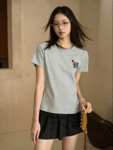 F426 | Logo Flock Printing Crew Neck Short Sleeve T-Shirt