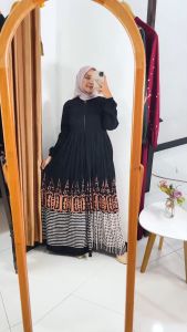 GAMIS BATIK PEKALONGAN MOTIF NEW PINTO BAHAN RAYON PREMIUM TEBAL ADEM / GAMIS RAYON TWILL / GAMIS HITAM / GAMIS LD 120 / GAMIS JUMBO / GAMIS WANITA TERBARU / GAMIS IBU IBU TERBARU / GAMIS LEBARAN
