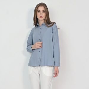 QUEENTIN Kemeja Casual Wanita 0314 Katun Rayon Polos Premium Lengan Panjang