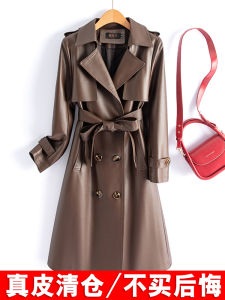 Spring Autumn New Style Haifeng Genuine Leather Jacket Womens Mid-Length Slim Fashionable Leather Windbreaker Korean Version Slimming Leather Coat