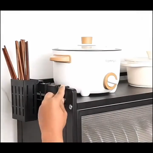 HOMEBLOOM-2Layers Metal Dish Cabinet Rack Dustproof Over Sink Rack With Cabinet Door Multi-functional Plate Drying Storage Kitchen Organizer