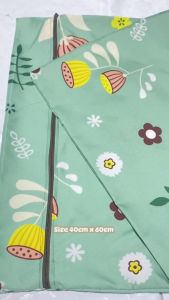 Sarung Bantal Tidur Resleting Motif Bunga Hijau Ukuran 45 x 60 cm Katun Polymicro