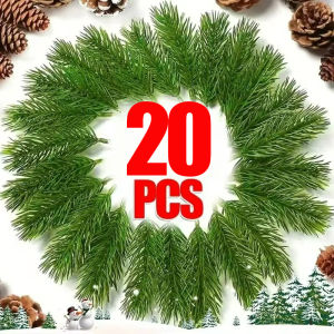 20Pcs Mini Artificial Pine Needles Green Plant Christmas Pine Branch Fake Plants for Xmas Tree DIY Ornaments Home Decoration