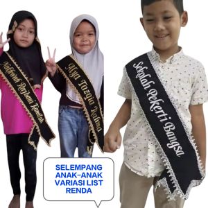 Selempang Wisuda Anak-Anak Variasi List Renda Custom Bordir Nama Proses Cepat Sehari Jadi