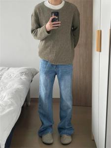 Cleanfit Vintage Wash Light Blue Mens Jeans Slimming Casual Pants High Street American Style Long Trousers mid Waist Jeans