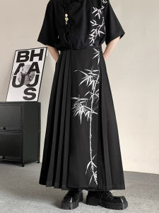 New Chinese Style Mens Short Sleeve Hanfu Set Traditional National Fashion Printed Polyester Summer Casual Wear