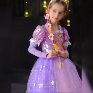 O-New Disney Elsa Rapunzel Princess Long Braid Wig Headband Kids Cosplay Wig Hairpiece for Halloween/Party