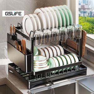 GSLIFE【Tidak Memerlukan Instalasi】Rak Piring Dapur Anti Karat Rak Piring Wastafel Rak Dapur Penyimpanan Dengan Aksesoris