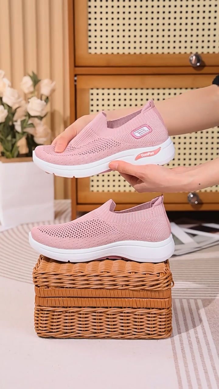 รองเท้าผ้าใบแฟชั่นผู้หญิงสีสวยใส่สบายมาใหม่ รองเท้าผ้ายืดเพื่อสุขภาพ รองเท้าลำลองผู้หญิงรองเท้าผ้าใบแบบสลิปออน