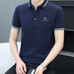 ROMON | Lormen Mens Ice Silk Polo Shirt Summer Thin Business Casual With Collar T-shirt Fashionable White Top Youth Urban Style Short Sleeve