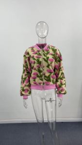 Zippers Flower Stand Collar Loose Womens Jacket Full Sleeve Casual Fashion Lady 2026 Spring Autumn Streetwear Female Coat