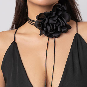 Ingemark Exaggerated Elegant Big Rose Flower Clavicle Chain Necklace Women Kpop Adjustable Bowknot Rope Choker Y2K Accessories