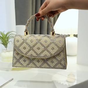 Diamond studded banquet small square bag full diamond banquet bag hand-held bag one shoulder crossbody handbag