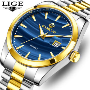 LIGE ธุรกิจผู้ชายนาฬิกาข้อมือควอตซ์ Auto Date Steel Man นาฬิกากันน้ําส่องสว่างหรูหรานาฬิกาแฟชั่นสําหรับชาย + กล่อง