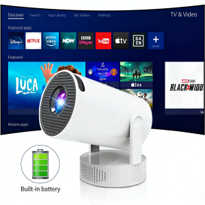 Salange | Salange 8K HY300 Pro Max Projector Built in Battery 1280*720P Android 14 8000 Lumens Wifi6 BT5.4 Wi-Fi Outdoor Portable Projecto