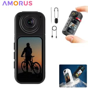 AMORUS Mini 2.7K Thumb Action กล้อง 1080P Pocket Sport Cam 1.47 นิ้ว 180 มุม WIFI Recorder แม่เหล็กวงเล็บกล้อง
