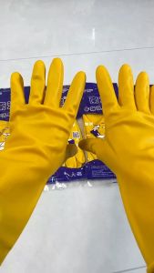 Yellow rubber latex reusable dishwashing laundry gloves cleaning gloves