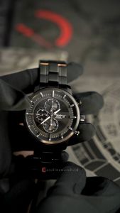 Jam Tangan Pria Alexandre Christie Chronograph AC 6323 MCBIPBA Black Dial Black Stainless Steel Strap