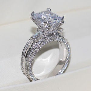 Huitan Gorgeous Full Cubic Zirconia Ring for Women Luxury Inlaid Square CZ Stone Engagement Wedding Rings New Fashion Jewelry