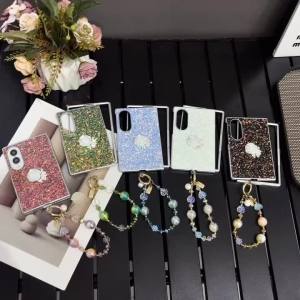 szhaiyu | For Samsung Galaxy Z Fold 8 ZFold8 Wide Cute Flower Shockproof Case With Crystal Bracelet Chain Hinge Protection Strap Cover