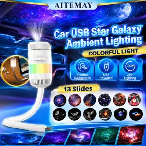 Aitemay USB Car Star Projector Ambient Light12 Projection Films 10 Colors 360° Adjustable Touch ControlPortable Dual‑Use No Car Modification