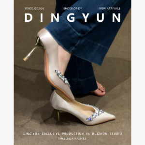 Dingyun Wedding Shoes Diamond Decorated High Heels Comfortable for Engagement And Marriage Fairy Tale Style Synthetic Leather Inner