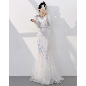 White New Elegant Party Dress Long Skirt