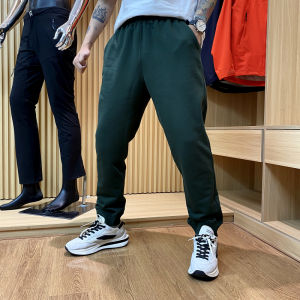 Trendy Mens Casual Pants Autumn New Loose Elastic Waist with Drawstring Straight Leg Length Pure Color Youth Fashion