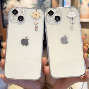 Creative Couple Dog Wind Chime Transparent Mobile Phone Case Cute Cartoon  16 15Pro Max 14Plus 13 New 12Mini 11 17 XR Soft Shell
