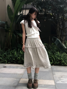 VKSOD | Retro Lazy Style Womens Top And Skirt Set Striped Half-length Skirt With Wooden Edge Trim Summer Design Sensation Sleeveless