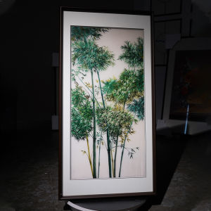 Modern Minimalist Chinese Landscape Handmade Embroidery Suzhou Embroidery Ready-to-Hang Decorative Painting Bamboo for Peace