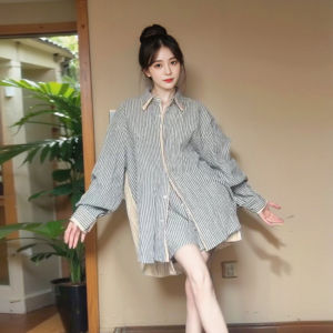 CHANGTONG | Fashionable Chic Stripe Shirt Casual Shorts Set