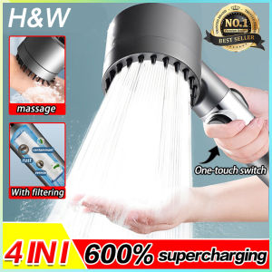 H&W booster shower head New style Shower Head Water Saving Gun Grey 4 Mode Adjustable High Pressure Shower One-key Stop Water Scalp Massage Eco Shower Bathroom Accessories