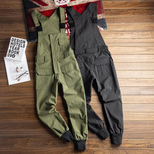 Jumpsuit Cá Tính Phong Cách Hồng Kông Quần Jogger Đẹp Trai Quần Yếm Cặp Đôi Nam Nữ Tôn Dáng Gầy Quần Yếm Màu Xanh Quân Đội