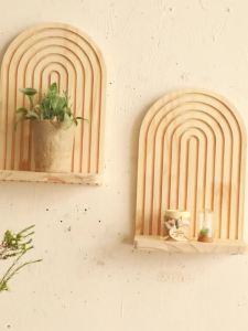 1pc Wooden Arch Wall Shelves for Boho Home Decor Rustic Display Rack for PlantsBedroom Living Room Entryway Decoration Shelf