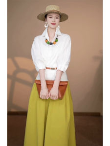 SHANGSHA | Summer Elegance Luxury Women White Shirt Dress Suit