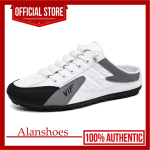 【Ready stock】Hot Sale Summer Peas Shoes Men Half Shoes For Men Korean Version Trendy Canvas Lazy Heelless Half Slippers Social Guy Influencer Slip-On Slipper For Men