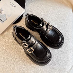 Womens Thick Bottom Retro Loafers British Style Single Shoes Spring New Large Size Shoes 41 to 43 Casual round Toe High Heel