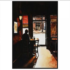 Tranh quán cà phê màu nước. Tranh treo tường dán tường sơn dầu canvas trang trí. CGI-1781