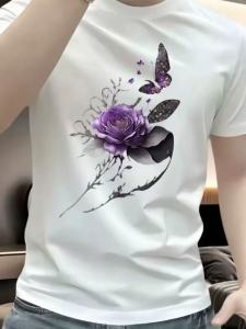 Áo Thun Nam Tay Ngắn in Họa Tiết Mùa Hè Mới Cao Cấp Mát Mẻ Bằng Cotton Lụa Pha Trộn Thường Ngày Thường Ngày Mùa Hè