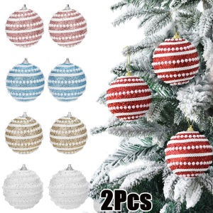 ลูกบอลไหมพรมของเล่นแมวโฟมคริสต์มาส2ชิ้นจี้ลูกบอลต้นคริสต์มาสแขวน8ซม. ของขวัญปีใหม่สำหรับของตกแต่งงานปาร์ตี้คริสมาสต์ในบ้าน